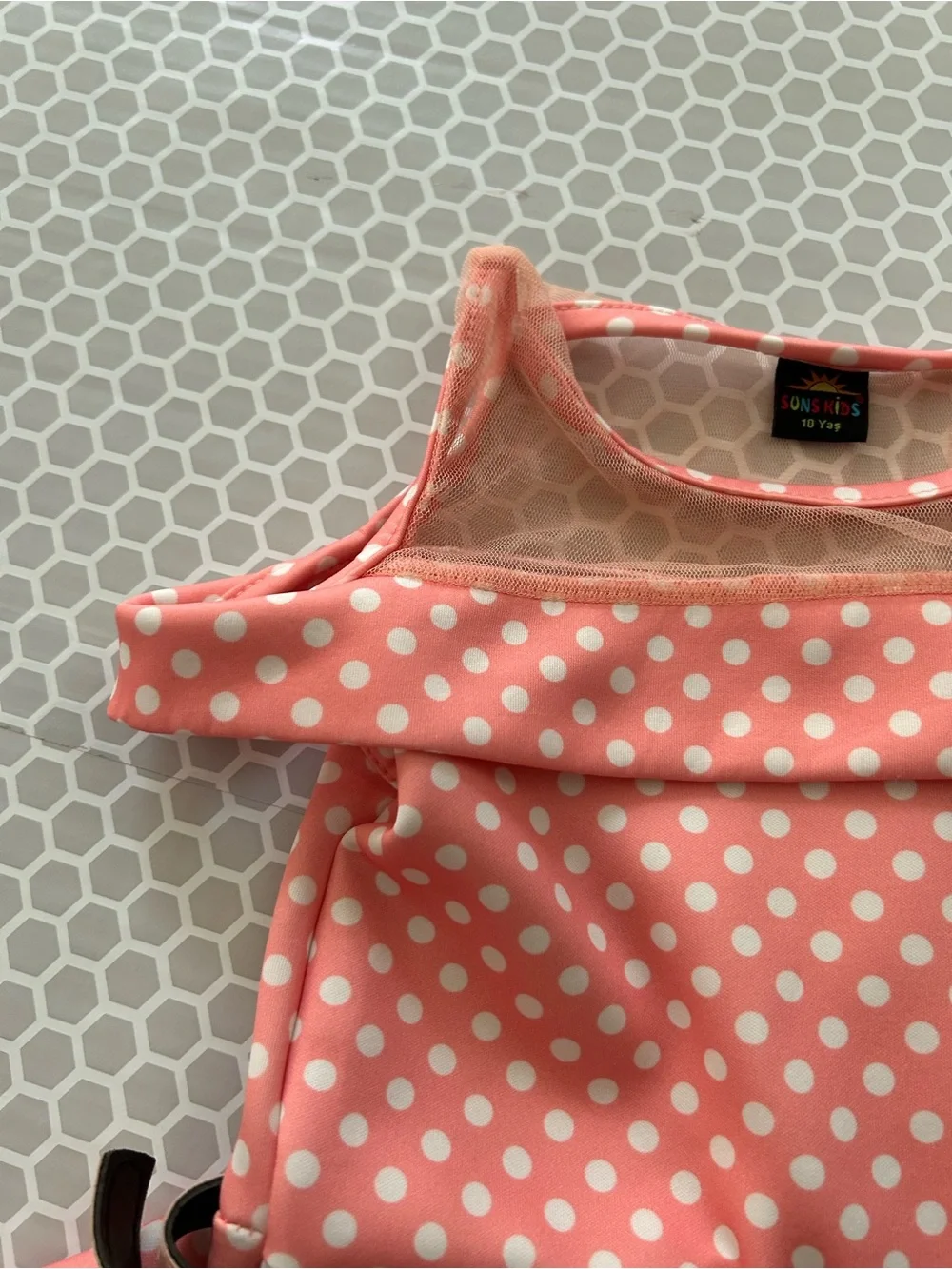 Sun Kids Coral Pink Polka Dot Fit & Flare Dress with Belt. Size 10